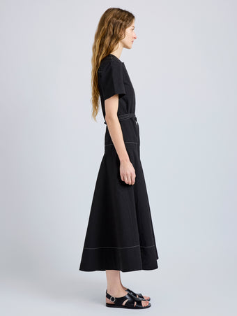 Proenza Schouler Side full length image of model wearing Elizabeth Dress in Solid Cotton Linen in Black