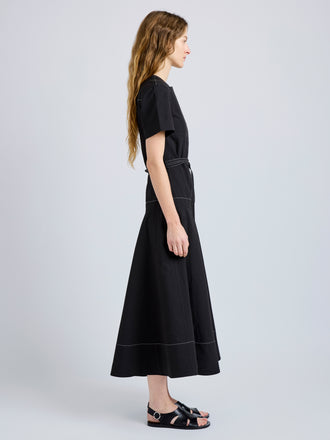 Proenza Schouler Side full length image of model wearing Elizabeth Dress in Solid Cotton Linen in Black