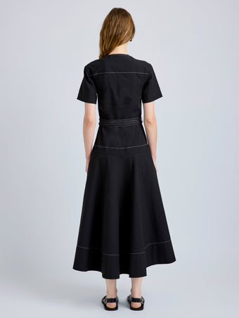 Proenza Schouler Back full length image of model wearing Elizabeth Dress in Solid Cotton Linen in Black
