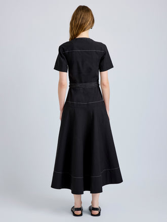 Proenza Schouler Back full length image of model wearing Elizabeth Dress in Solid Cotton Linen in Black
