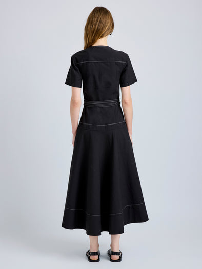 Proenza Schouler Back full length image of model wearing Elizabeth Dress in Solid Cotton Linen in Black