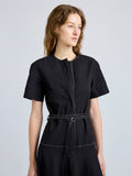 Proenza Schouler Detail image of model wearing Elizabeth Dress in Solid Cotton Linen in Black