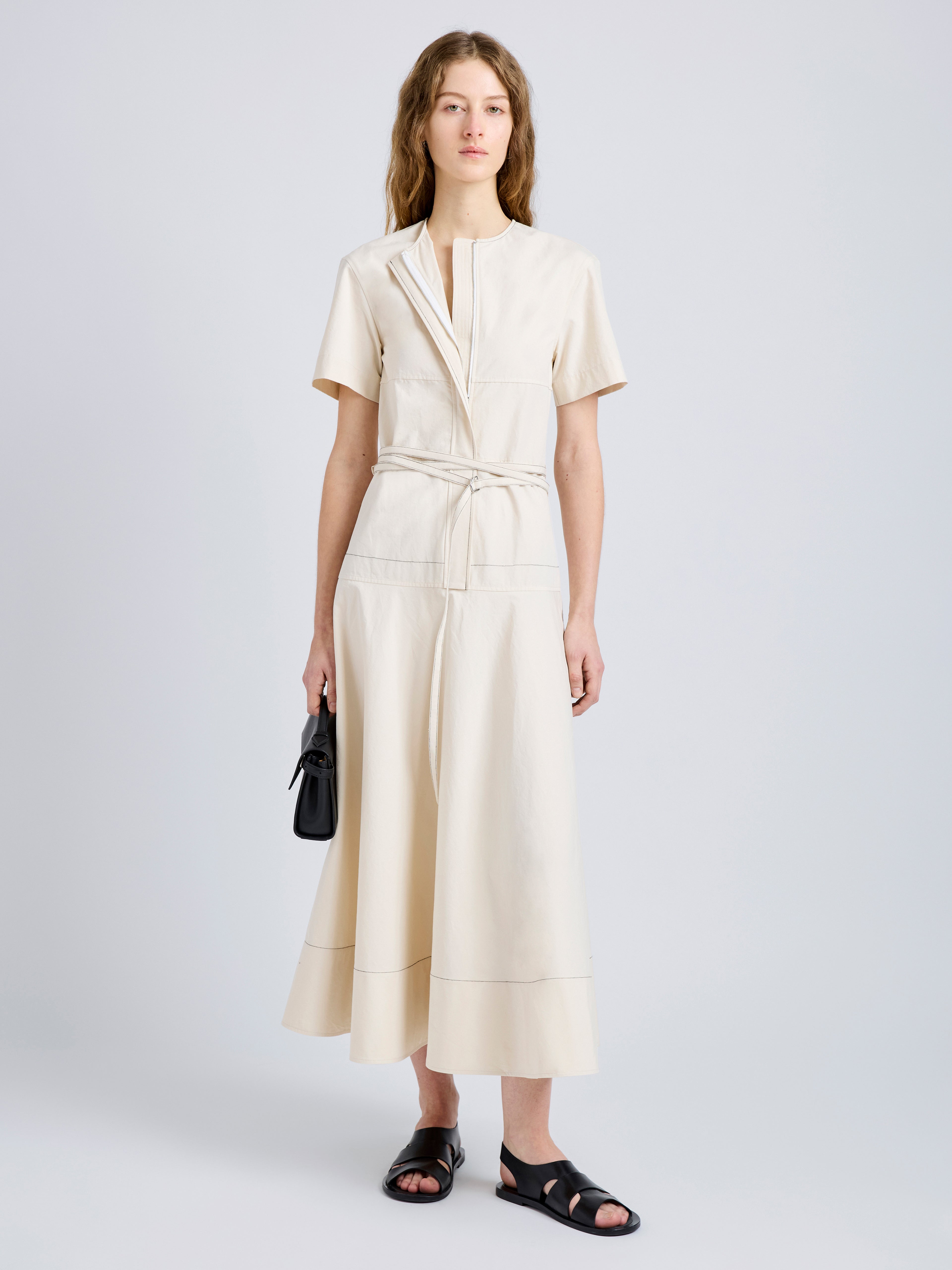 Elizabeth Dress in Solid Cotton Linen - Barley Melange