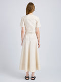 Proenza Schouler Back full length image of model wearing Elizabeth Dress in Solid Cotton Linen in Barley Melange