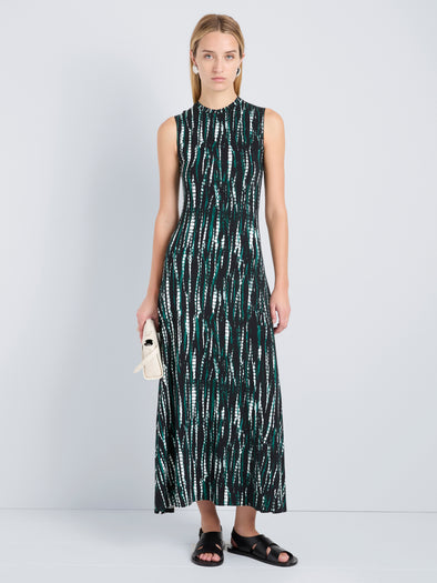 Proenza Schouler Front full length image of model wearing Jordyn Dress in Soft Jersey in Black Multi