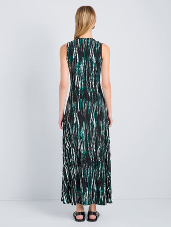 Proenza Schouler Back full length image of model wearing Jordyn Dress in Soft Jersey in Black Multi