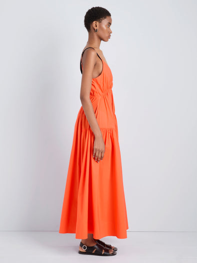 Proenza Schouler Side full length image of model wearing Michelyn Dress in Poplin in Orange