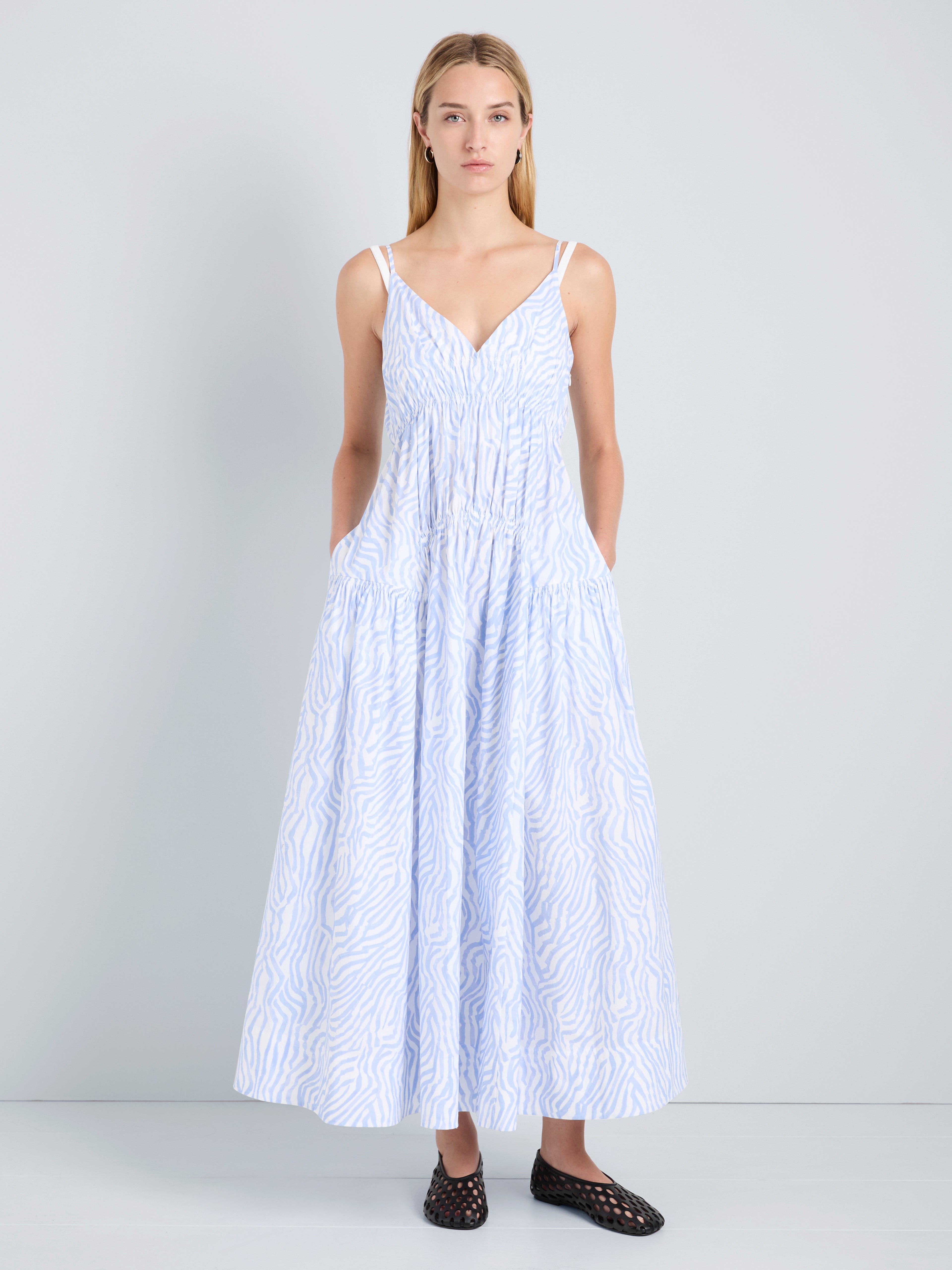 PSICOM WEAR ラグラン M ホワイト/ネイビー Proenza Schouler White Label Michelyn Dress in Poplin - Cloud