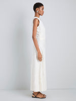 Proenza Schouler Side full length image of model wearing Violeta Dress in Jacquard Cotton in Off White