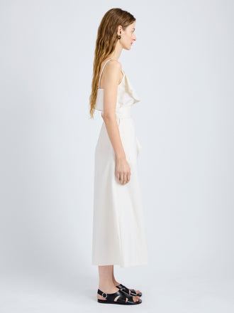 Proenza Schouler Side full length image of model wearing Reign Dress in Washed Cotton in Alabaster