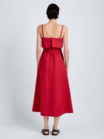 Proenza Schouler Back full length image of model wearing Reign Dress in Washed Cotton in Brick