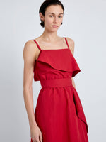 Proenza Schouler Detail image of model wearing Reign Dress in Washed Cotton in Brick
