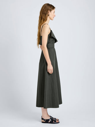 Proenza Schouler Side full length image of model wearing Reign Dress in Washed Cotton in Willow