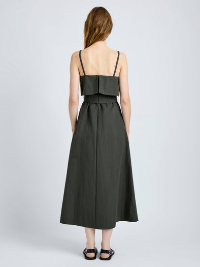 Proenza Schouler Back full length image of model wearing Reign Dress in Washed Cotton in Willow