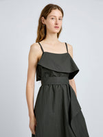Proenza Schouler Detail image of model wearing Reign Dress in Washed Cotton in Willow