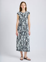 Proenza Schouler Front full length image of model wearing Miranda Dress in Printed Jersey in Pale Blue Multi
