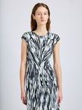 Proenza Schouler Detail image of model wearing Miranda Dress in Printed Jersey in Pale Blue Multi