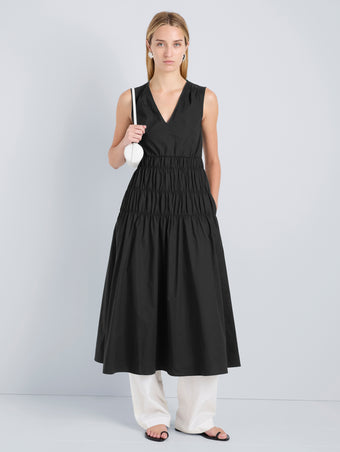 Proenza Schouler Front full length image of model wearing Loren Dress in Poplin in Black