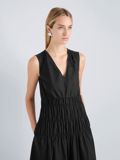 Proenza Schouler Detail image of model wearing Loren Dress in Poplin in Black