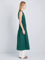 Proenza Schouler Side full length image of model wearing Loren Dress in Poplin in Spruce