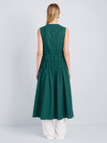 Proenza Schouler Back full length image of model wearing Loren Dress in Poplin in Spruce