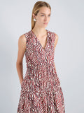 Proenza Schouler Detail image of model wearing Loren Dress in Poplin in Rust Cream Multi