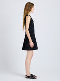 Proenza Schouler Side full length image of model wearing Kaida Dress in Basketweave Tweed in Black