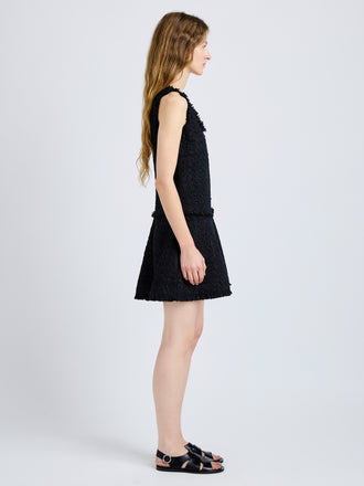 Proenza Schouler Side full length image of model wearing Kaida Dress in Basketweave Tweed in Black