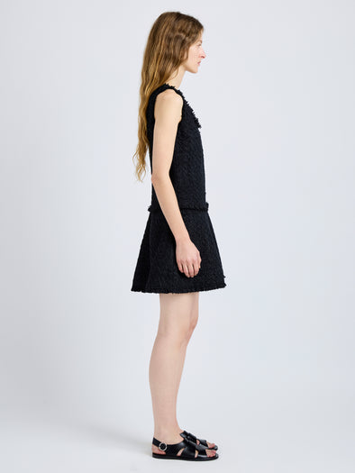 Proenza Schouler Side full length image of model wearing Kaida Dress in Basketweave Tweed in Black