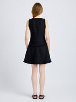 Proenza Schouler Back full length image of model wearing Kaida Dress in Basketweave Tweed in Black