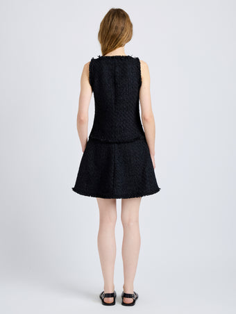 Proenza Schouler Back full length image of model wearing Kaida Dress in Basketweave Tweed in Black