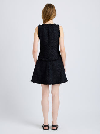 Proenza Schouler Back full length image of model wearing Kaida Dress in Basketweave Tweed in Black