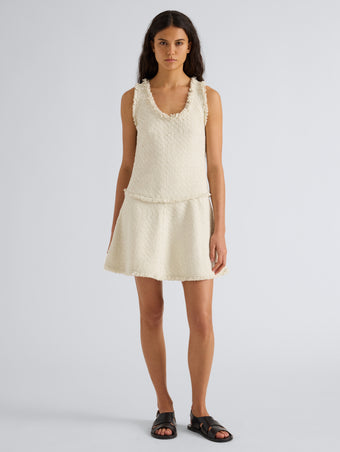 Proenza Schouler Front full length image of model wearing Kaida Dress in Basketweave Tweed in White
