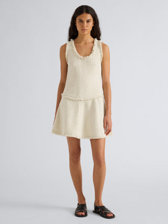 Proenza Schouler Front full length image of model wearing Kaida Dress in Basketweave Tweed in White