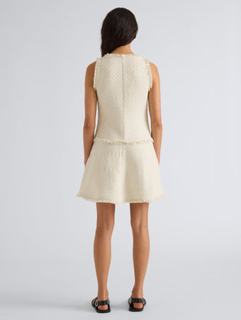 Proenza Schouler Back full length image of model wearing Kaida Dress in Basketweave Tweed in White