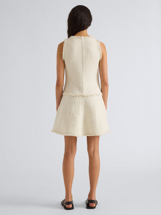 Proenza Schouler Back full length image of model wearing Kaida Dress in Basketweave Tweed in White