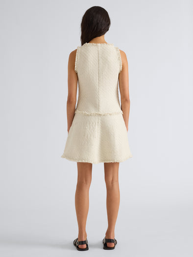 Proenza Schouler Back full length image of model wearing Kaida Dress in Basketweave Tweed in White