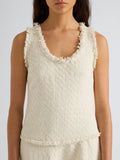 Proenza Schouler Detail image of model wearing Kaida Dress in Basketweave Tweed in White