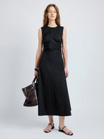 Proenza Schouler Front full length image of model wearing Anoushka Dress in Poplin in Black