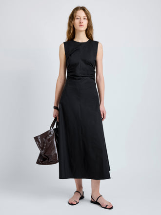 Proenza Schouler Front full length image of model wearing Anoushka Dress in Poplin in Black