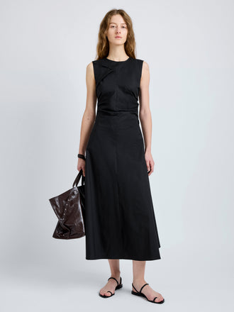 Proenza Schouler Front full length image of model wearing Anoushka Dress in Poplin in Black