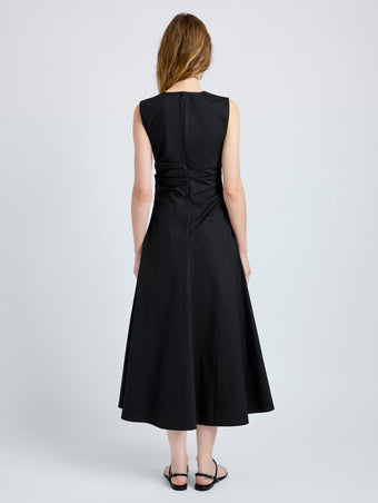 Proenza Schouler Back full length image of model wearing Anoushka Dress in Poplin in Black