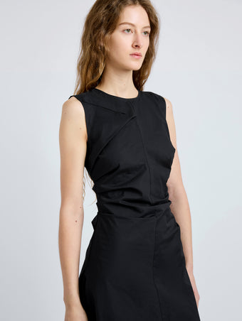 Proenza Schouler Detail image of model wearing Anoushka Dress in Poplin in Black