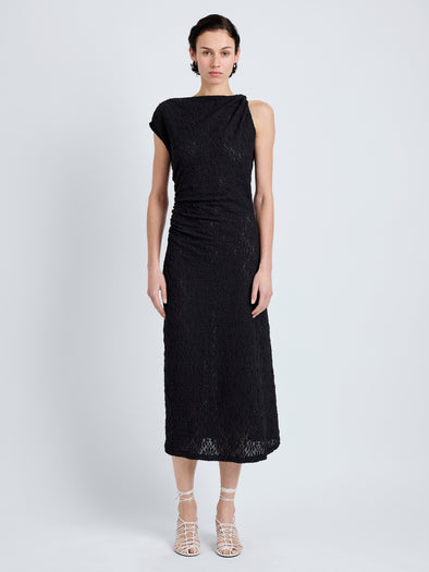 Proenza Schouler Front full length image of model wearing Astra Dress in Stretch Lace in Black