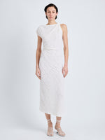Proenza Schouler Front full length image of model wearing Astra Dress in Stretch Lace in Alabaster
