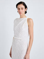 Proenza Schouler Detail image of model wearing Astra Dress in Stretch Lace in Alabaster