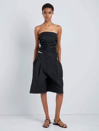 Proenza Schouler Front full length image of model wearing Maisy Strapless Top in Poplin in Black