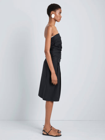 Proenza Schouler Side full length image of model wearing Maisy Strapless Top in Poplin in Black