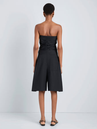 Proenza Schouler Back full length image of model wearing Maisy Strapless Top in Poplin in Black