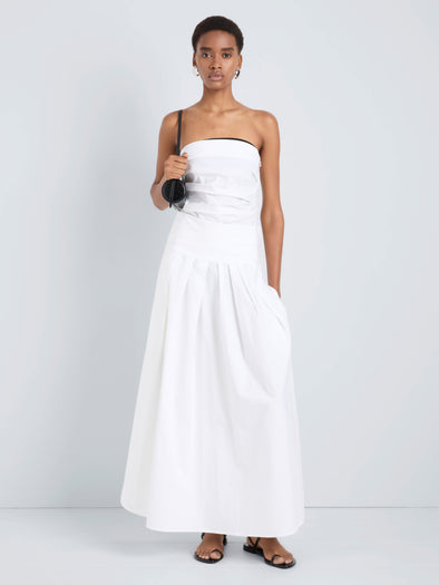 Proenza Schouler Front full length image of model wearing Maisy Strapless Top in Poplin in White